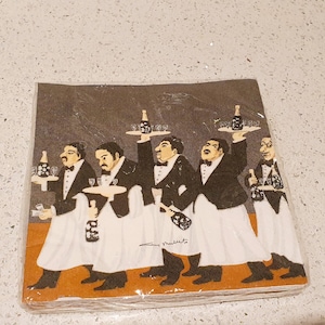 Vintage Guy Buffet collection, Waiter Cavalcade, Chef Brigade, Napkins, As New, in Original Packaging 90s