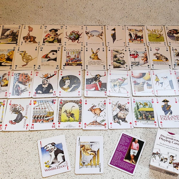 Vintage Simon Drew, Preposterous Playing cards, Funny, witty, Animals, English, 55 images, Full deck, 55 cards, complete, Quirky