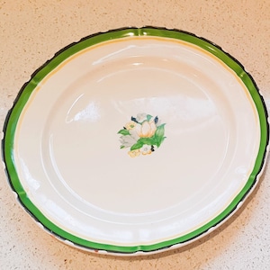 Vintage, Hand Painted, Booths Dinner Plates, 1930s,  10.5 Inch, Made in England, Green, Black, Cream, Backstamp