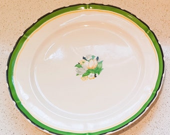 Vintage, Antique, Hand Painted, Booths Dinner Plates, Art Deco, 10.5 Inch, Made in England, Green, Black, Cream,