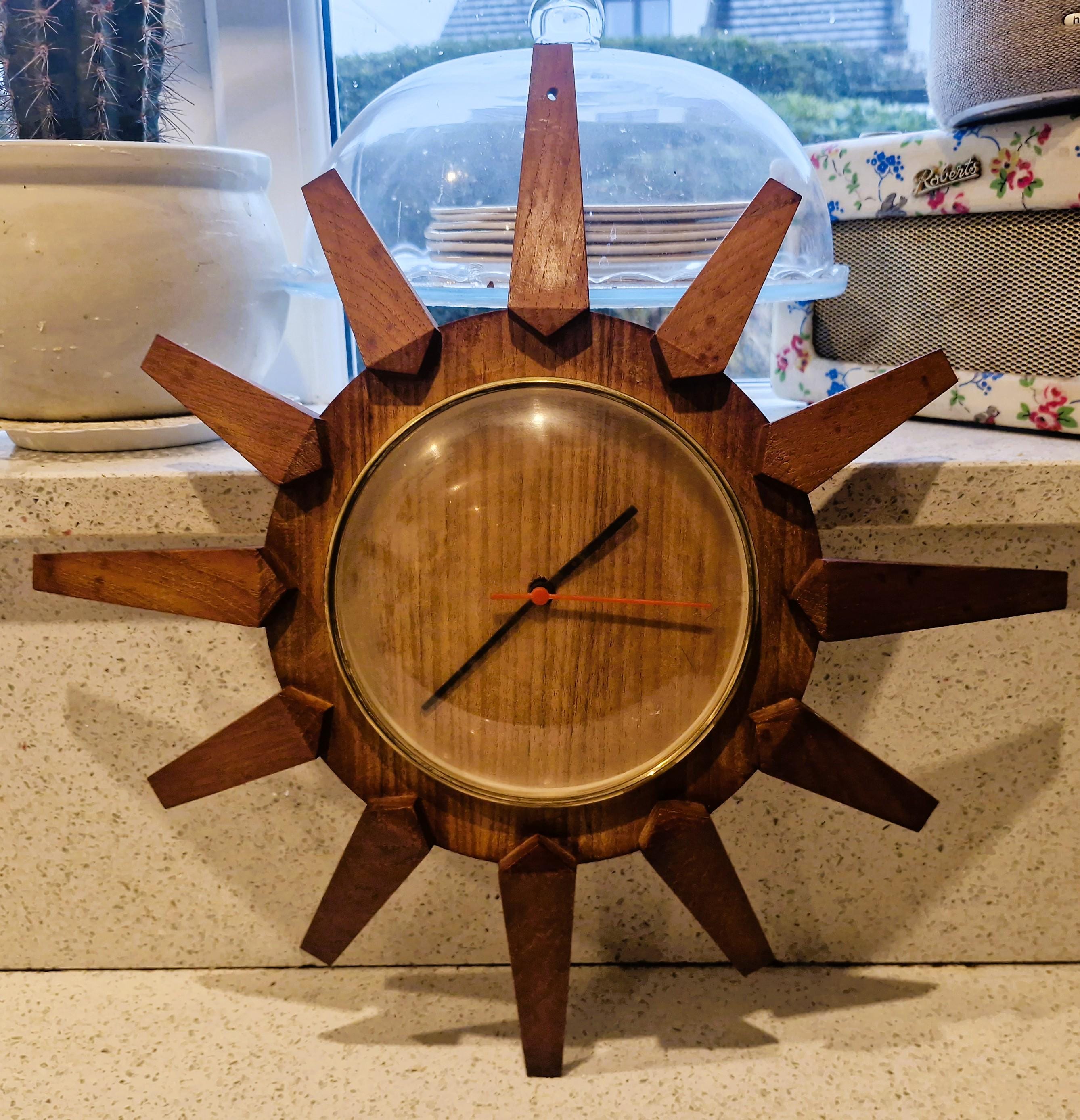 Sunburst Wall Clock, MCM, Mid Century,1960's, Anstey & Wilson