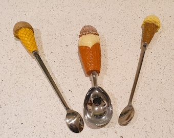 Ice Cream Sundae Spoons, Vintage Ice Cream Cone Handle, Ice Cream Scoop,