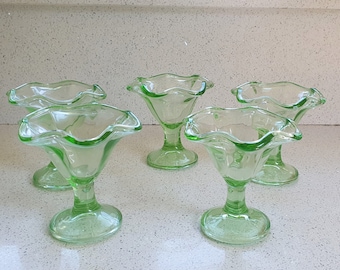 Ice Cream Sundae Glasses - Vintage Italian Green Glass, Ice Cream Coup, Immaculate!  With the Italian Mark on Base.- PRICE is Per Glass