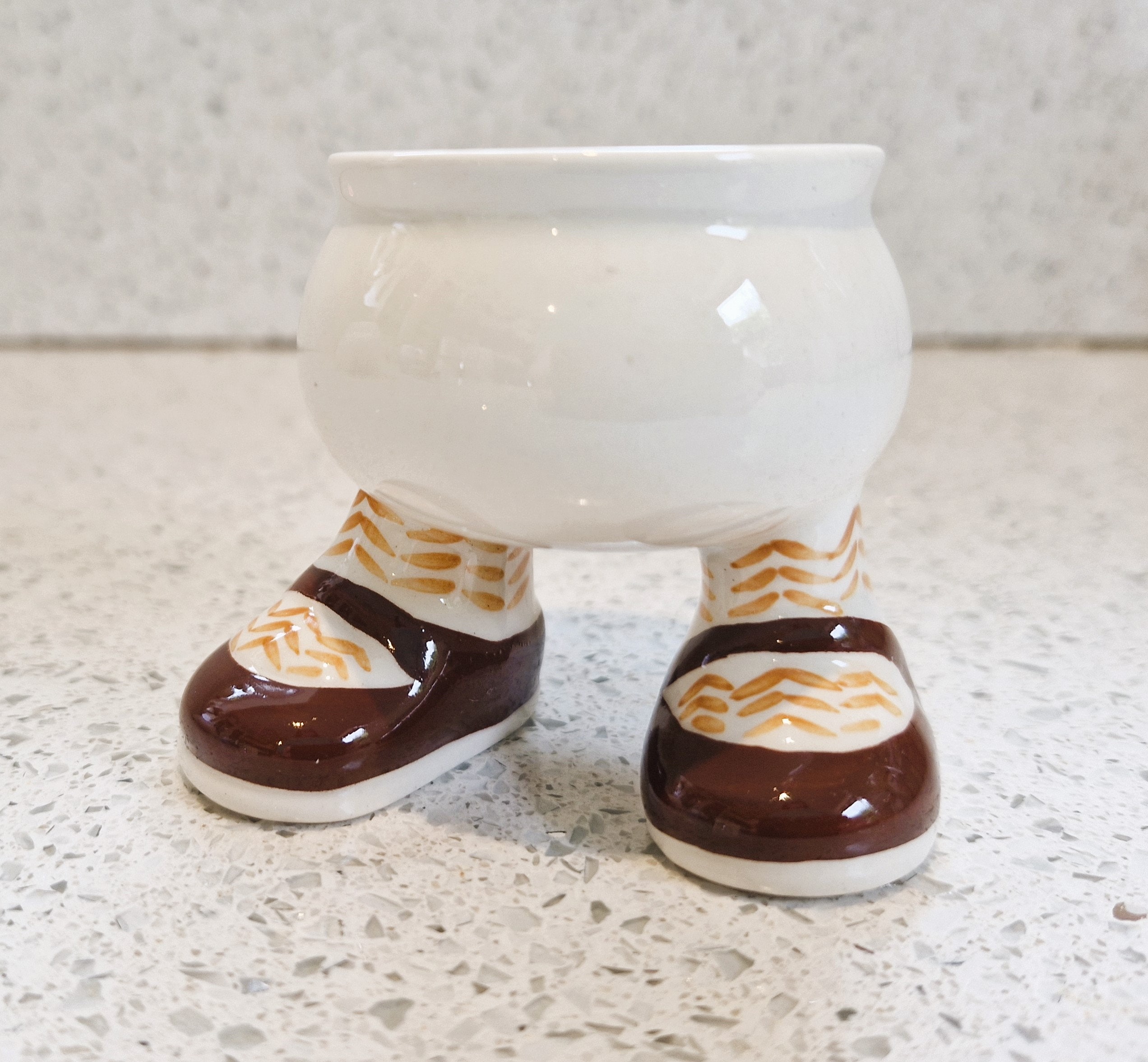 Carltonware Walking Egg Cup, Ceramic, Burgundy Shoes, Yellow