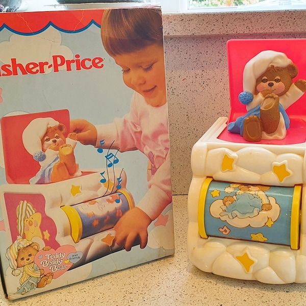 Vintage Fisher Price, Teddy Beddy Bear Toddler Toy, Pop up Bear, Jack in a box, Musical, EXCELLENT condition, Boxed