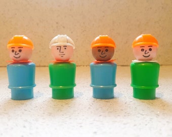 Vintage Fisher Price Little People, 70s, 80s, Builder, Hard Hat men, Hard Hat Man, Construction worker, Fork Lift Truck