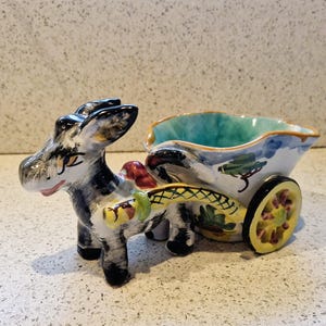 Vintage Donkey Plant Pot, Italian Donkey Planter: Hand-Painted Kitsch Decor,