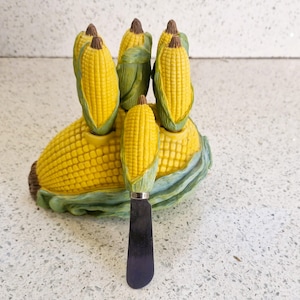 Vintage Ceramic Corn on the Cob Serving Set with Butter Spreaders