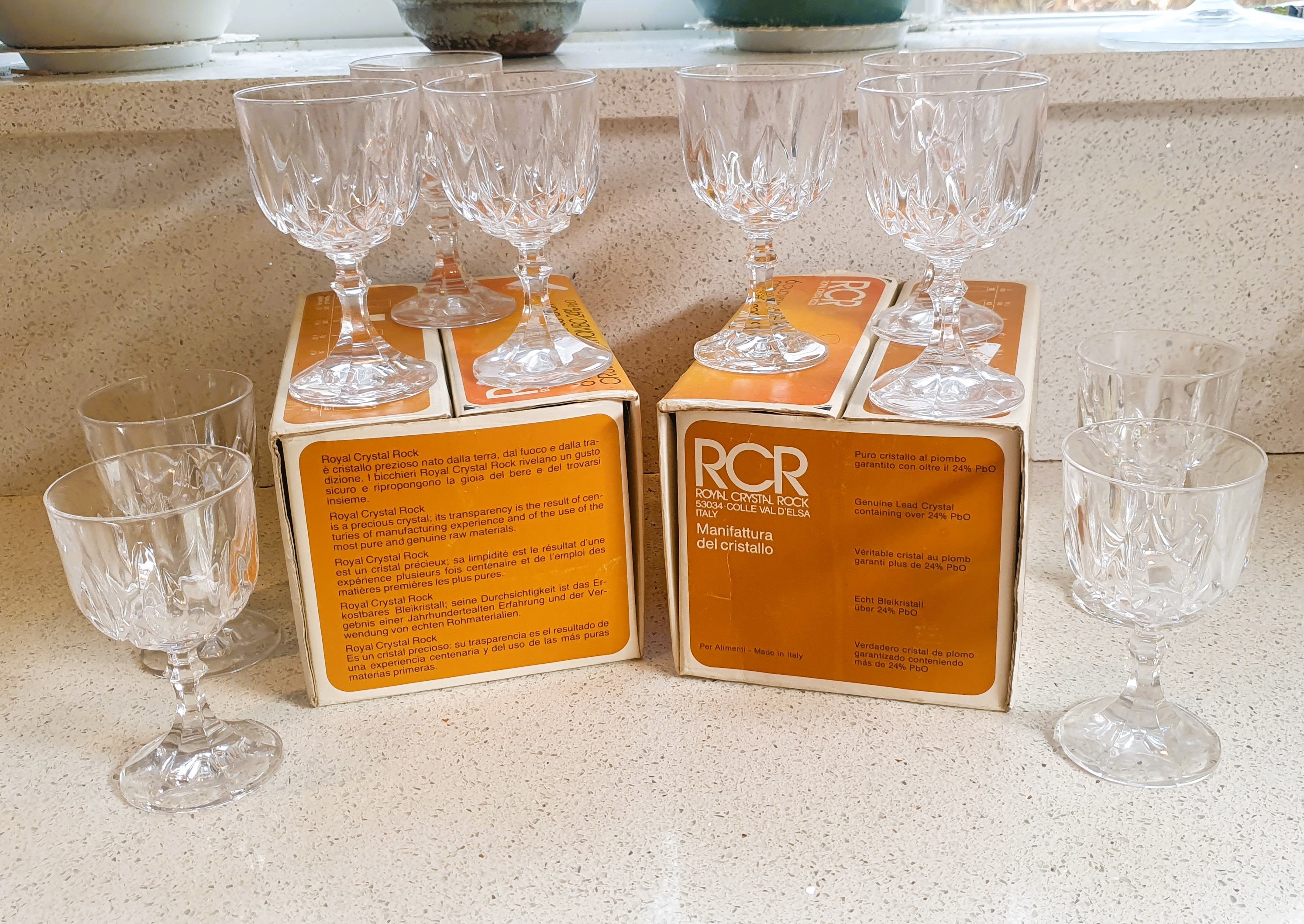 Vintage RCR Crystal Wine Glasses - Italian Royal Crystal Rock