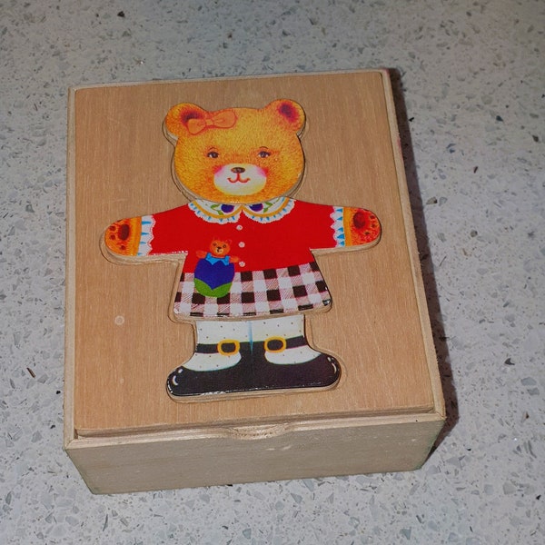 Vintage Wooden Teddy Bear Puzzle, Dress up Game, young Child, Toy, Boxed, Immaculate Gift Item for young child- FREE GIFT WRAPPING