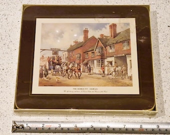 Vintage Cloverleaf Placemats, Tablemats, Old Coaching Inns, Boxed Set of 6, 9 inch