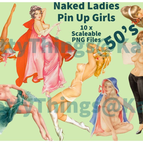 Over 18s,  Pin Up Girl, Naked Ladies, PNG files, Pin Up Clip Art, 50s Pin Up Girl art - Digital, INSTANT DOWNLOAD