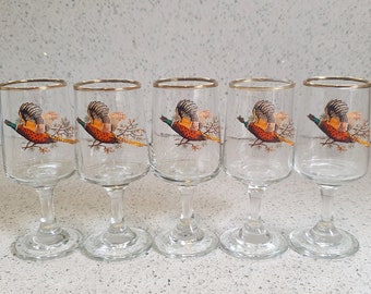 Vintage Sherry Glasses, Pheasant, Pheasant sherry glasses, Game shooting, British, Glorious 12th, Gilt edged, Gift, Price is for one glass