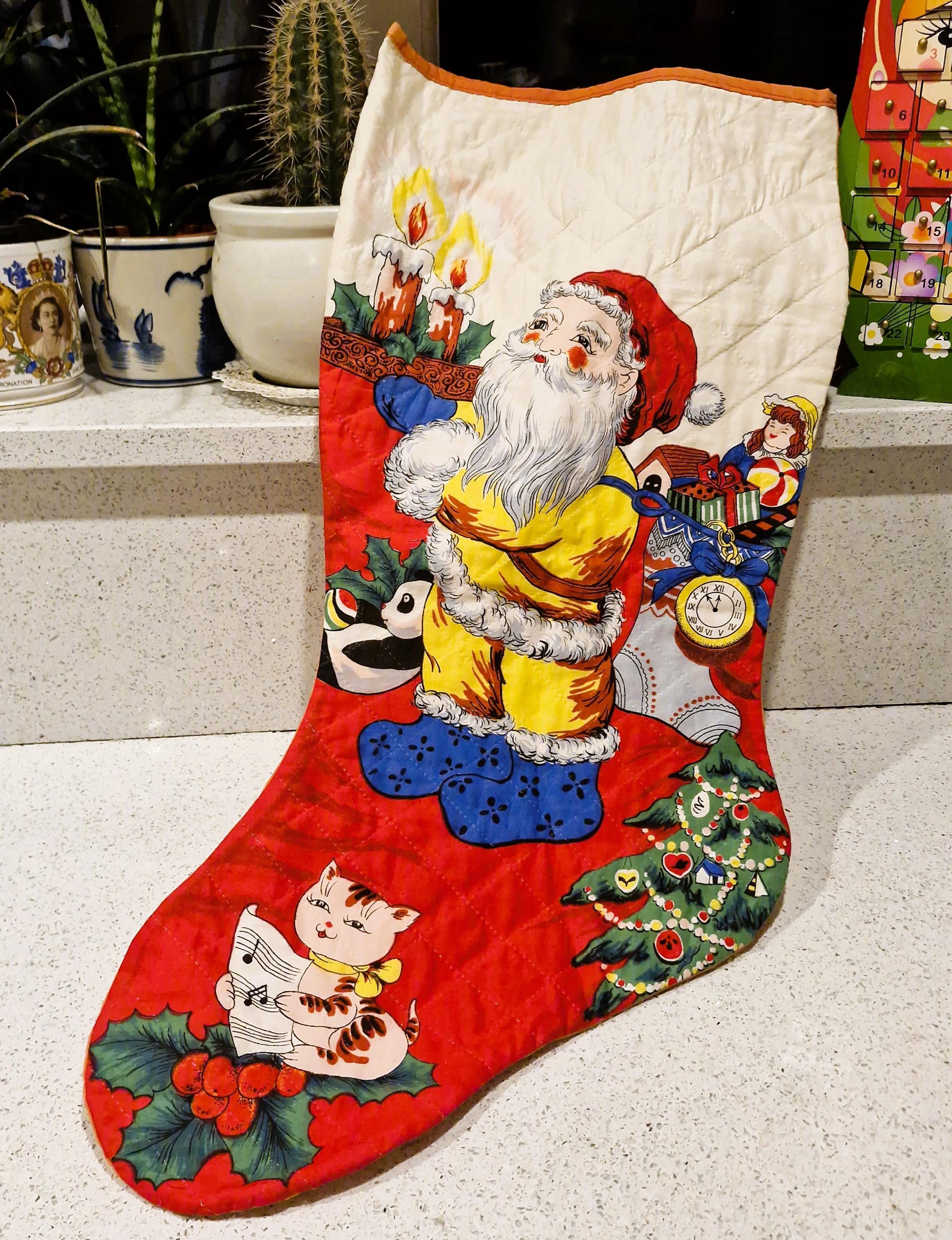 Large Vintage Christmas Stocking, Father Christmas, Kitsch Decor