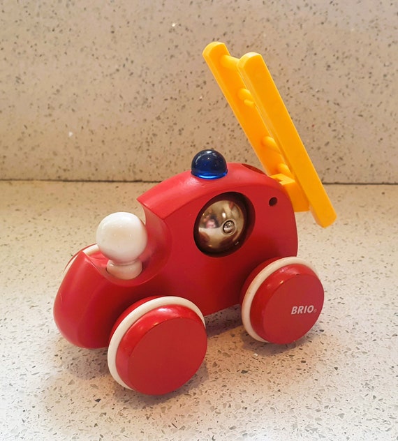 Vintage Brio Wooden Fire Engine Push Along Toy Quirky Fun