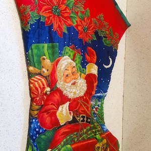 Large, HUGE, Vintage Christmas Stocking, Quilted, Handmade, Kitsch, Unique, Quirky, Huge, VGC, 25 x 19 Inches