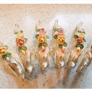 Vintage Ceramic Napkin Rings, Vintage, Italian, Napkin rings, Set of 6, Ceramic Napkin Rings, Porcelain, Flowers
