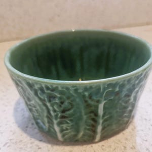 Majolica Cabbage Bowl, Green, Vintage, Vintage Majolica Cabbage Bowl