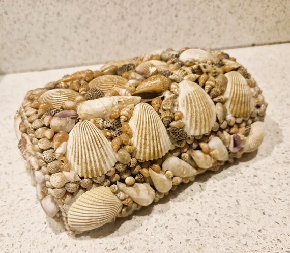 Vintage Shell Covered Jewelry Box: Large 90s Sea … - image 8