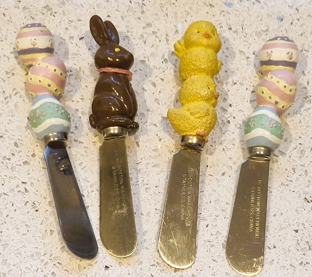 Vintage Easter Butter Spreaders, Rabbit, Chick, Egg Design, Boston ...