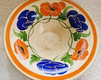 Ridgways Bedford Ware Pottery Bowl: Hand-Painted Floral Stoneware (30cm)