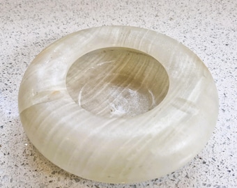 Cenicero vintage de ónix tallado, piedra pulida