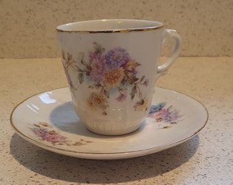 Vintage French Espresso cups, 1930s, Demitasse Coffee Cups, Espresso Cups, Floral white, with Saucers