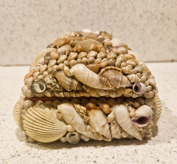 Vintage Shell Covered Jewelry Box: Large 90s Sea … - image 2