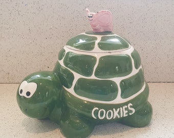 Vintage Cookie Jar, Tortoise shaped, Biscuit Barrel, Tortoise, Turtle, Ceramic, Large,  Animal, Anthropomorphic, quirky, kitsch, cute