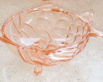 Glass Fish shaped Bowl, Individual Pink, Peachy Coloured, Pink Coloured, Glass Fish Bowls