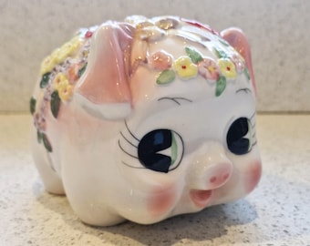 Vintage Ceramic Piggy Bank: Hand-Painted Kitsch Money Box