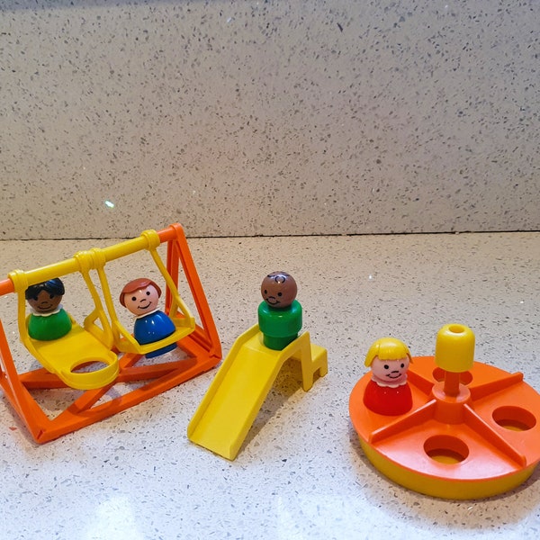 Vintage Fisher Price Orange and Yellow Play Park, Play Area, Play Equipment, Swing, Slide, Roundabout,