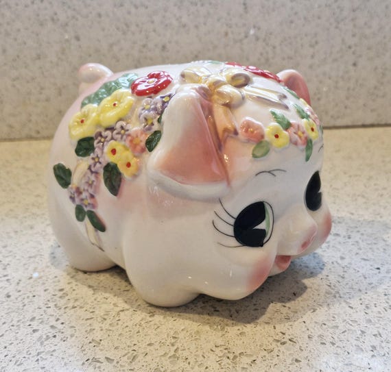 Vintage 50s, 60s, Piggy Bank, Pig Money Box, Ceramic, Hand
