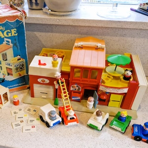 Vintage Fisher Price Village Set: 1970s Town, Boxed, complete, with Accessories