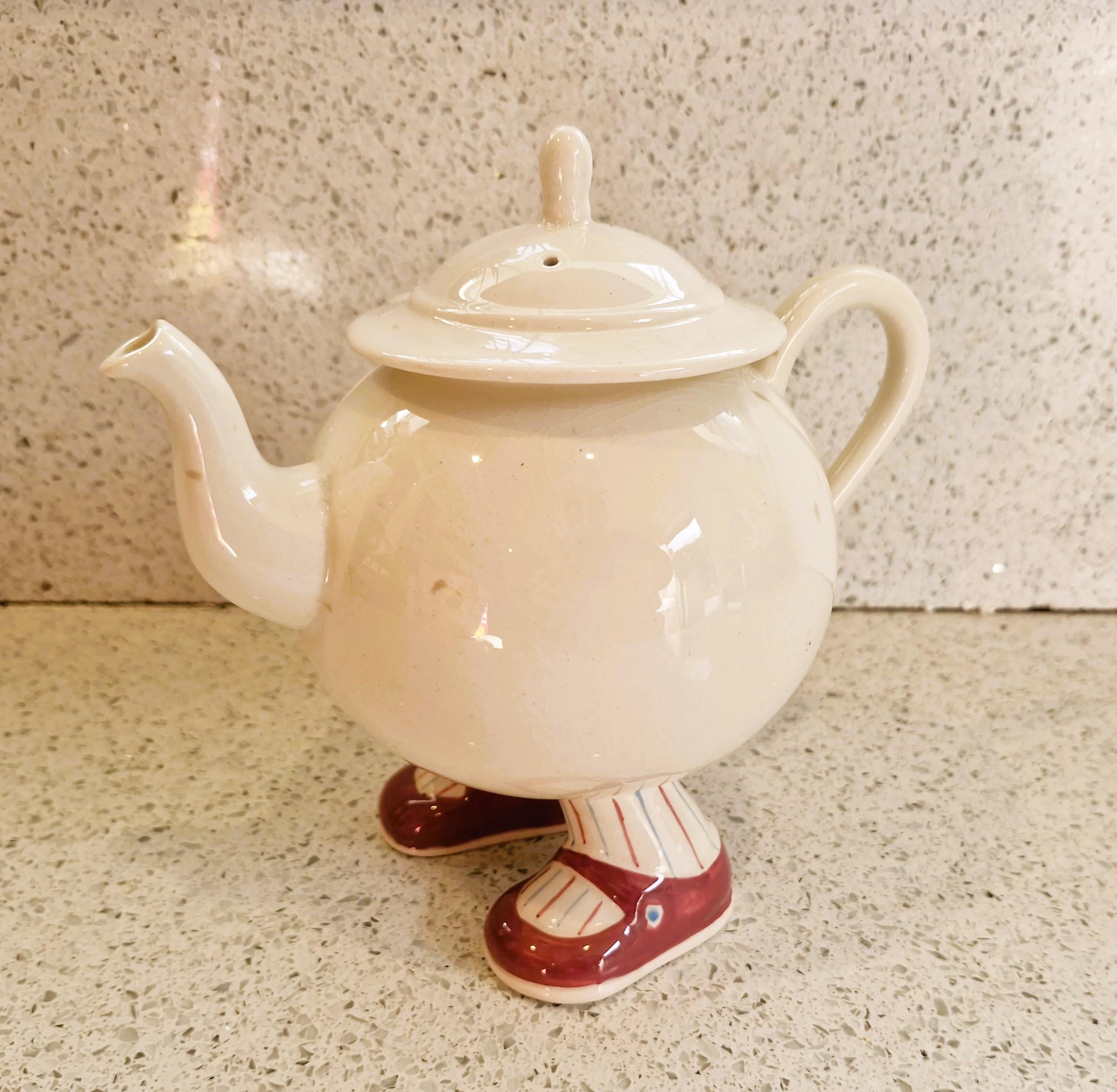 Carltonware Walking Teapot: Hand-painted English Pottery, Red