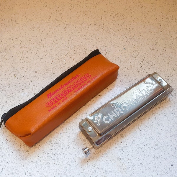 Vintage Harmonica, Bandmaster, Chromatic, Harmonica, Made in GDR, 40 Reeds, German Democratic Republic, East Germany, 70s, case