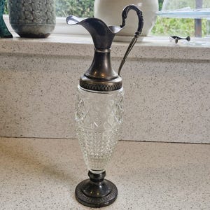 Vintage Italian Crystal and Silver Plated Decanter, Claret Jug, Wine Decanter, Vintage