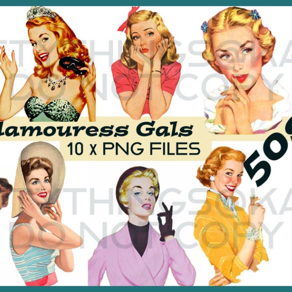50s Women, Vintage, 1950s, Clip Art, Housewife, 50s, art, Suburbia, Transparent  Background, 10 Separate Image files, - INSTANT DOWNLOAD