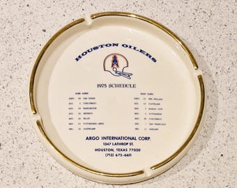 Houston Oilers, 1975, Schedule, ARGO International Corp, Houston, Vintage, Ashtray, Memorabilia, American Football, 1970s