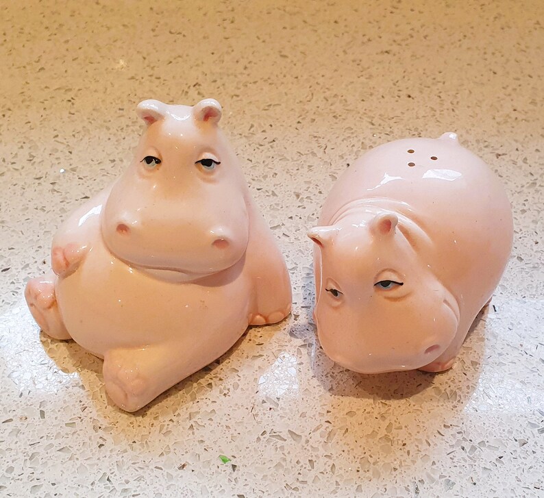 Fitz and Floyd Vintage Hippo Salt and Pepper Shakers, Kitsch, Quirky