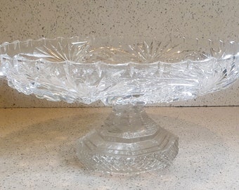 Vintage Crystal Cake Stand: Pineapple Pattern Compote, 11 Inch