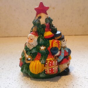 Vintage Christmas Ornament, Kitsch, Quirky, Christmas tree, Tea Light, Light up, Ceramic, Handmade, Hand decorated