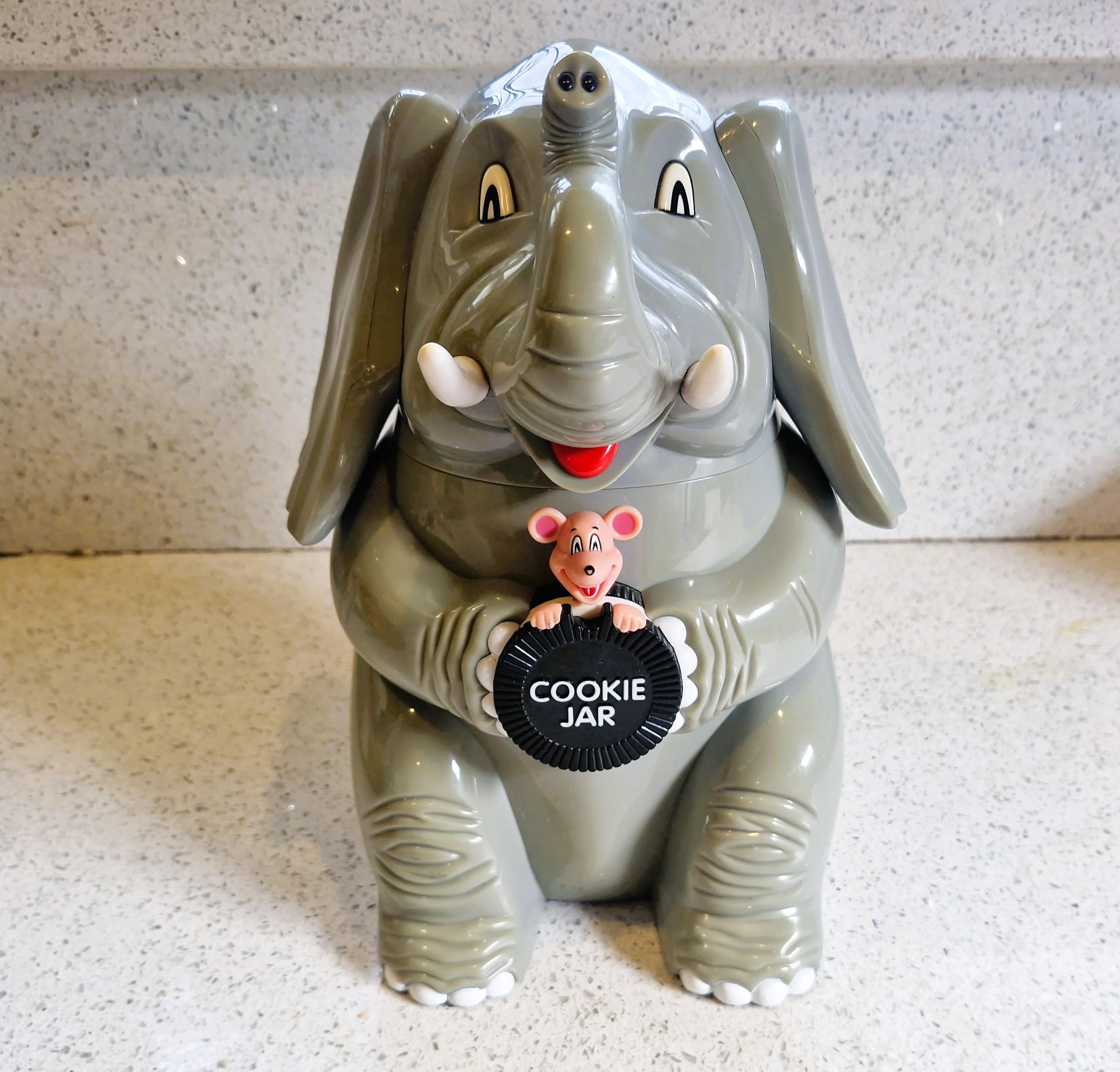 Vintage Elephant and Mouse Cookie Jar: Novelty Oinking Sound, 10