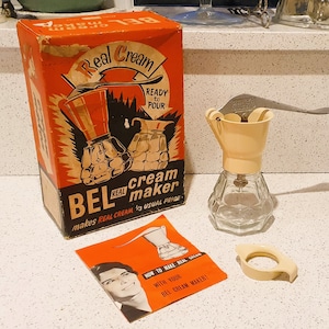BEL Cream Maker, metal nozzle, Immaculate condition, Mid Century Kitchenalia, Cream colour, All Original Packaging - Rare
