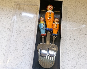 Vintage Sagaform Clown Cheese Slicer and Spoons Set