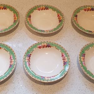 Vintage china pudding bowls, Barker Bros Ltd, England, China Bowl, SAVOY, Rare, Green, Floral, Cream, Cereal Bowls