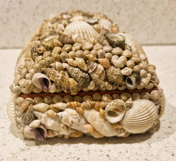 Vintage Shell Covered Jewelry Box: Large 90s Sea … - image 4