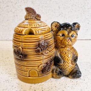 Vintage Mid-Century BEAR Honey Pot with Bees: Beehive Design