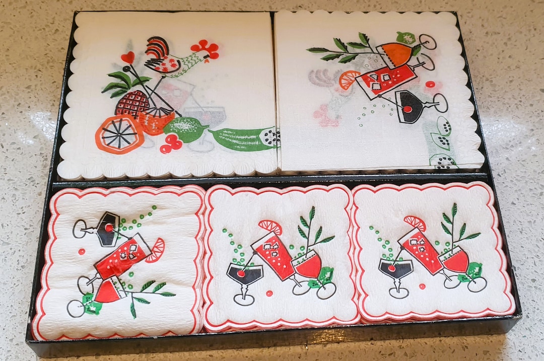 Vintage 50s Cocktail Party, Hostess Cocktail Napkins, Table Stationary
