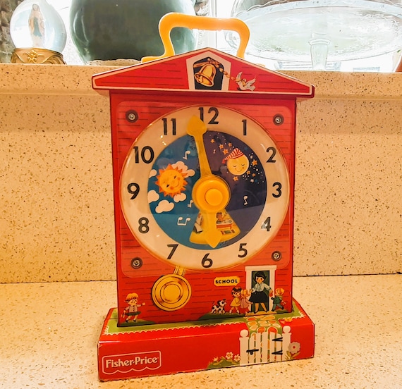 Fisher Price Music Box Fisher Price Teaching Clock Vintage Toy Wooden Base Etsy Canada